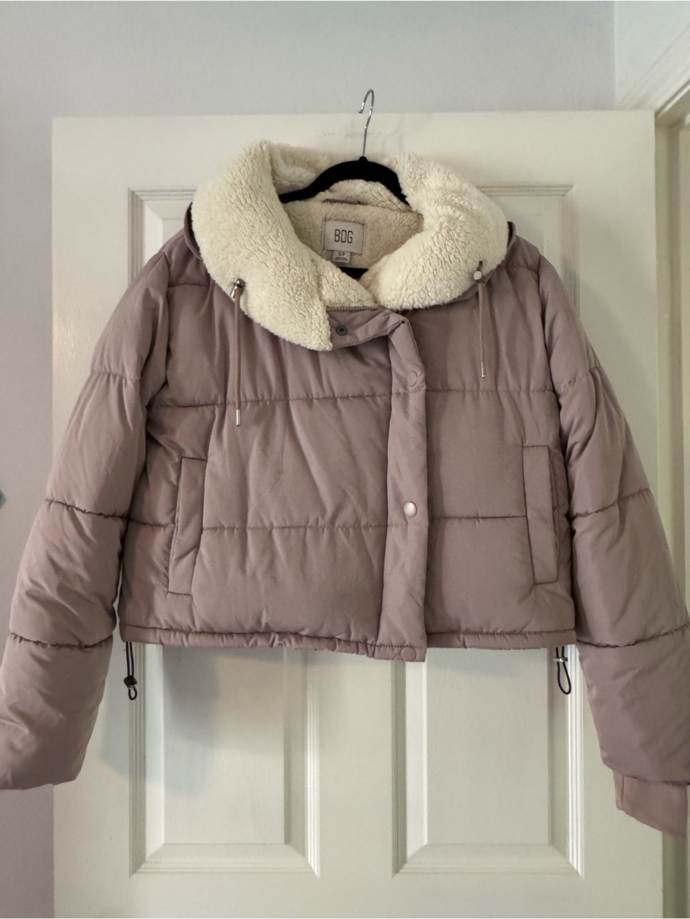 BDG Mauve Puffer Jacket with Cream Sherpa Lining